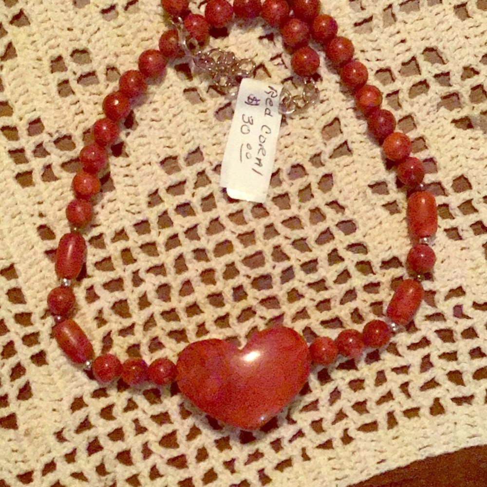 Red coral heart necklace